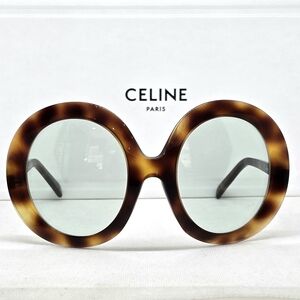 Celine Tortoiseshell Round Sunglasses with Light Green Lenses